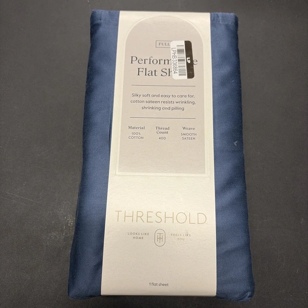 Full 400 Thread Count Performance Flat Sheet Metallic Blue Threshold Cotton 0633